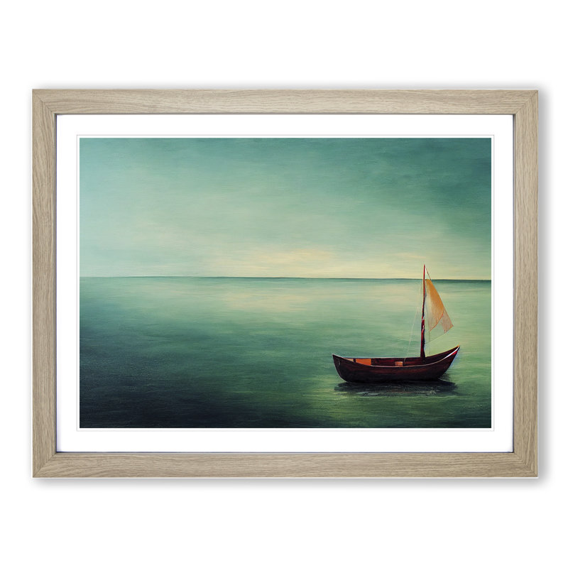 Boat Sailing - Single Picture Frame Painting, 46cm H x 64cm W x 2cm D, Oak Framed