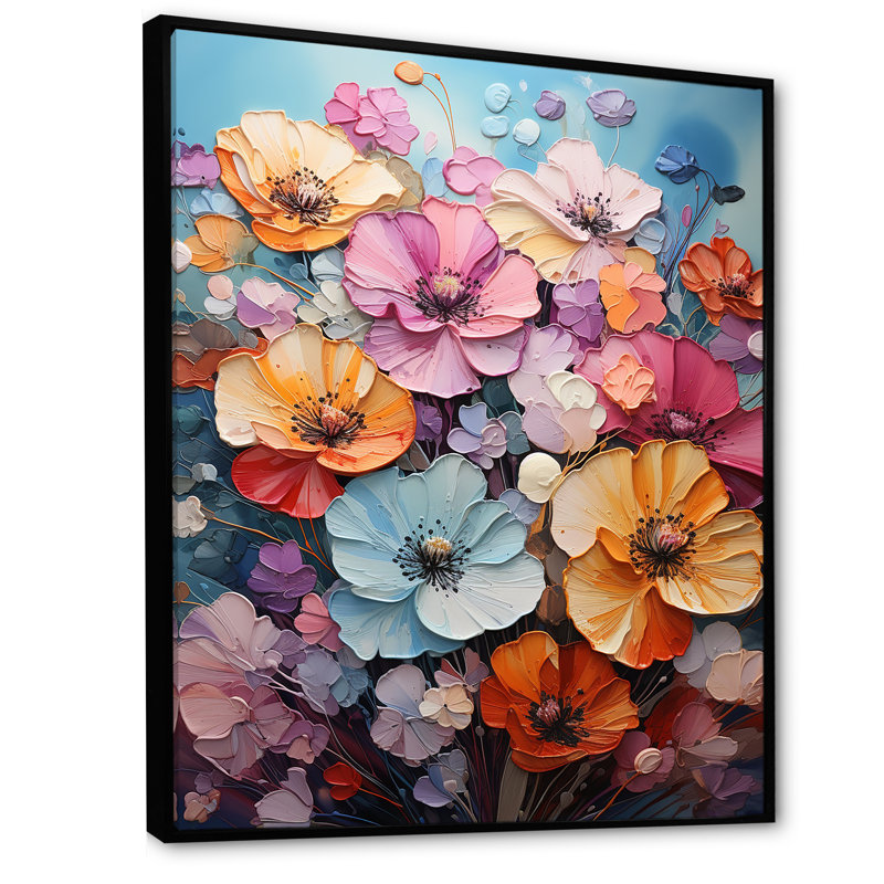 Vibrant Pansy Medley - Pansies, reproduction d'art sur toile, Cadre flottant noir, H 40 po x l 30 po