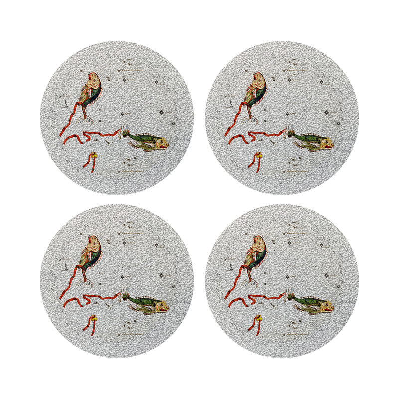 Zodiac Pisces Vegan Leather Round Pebble Placemat, White