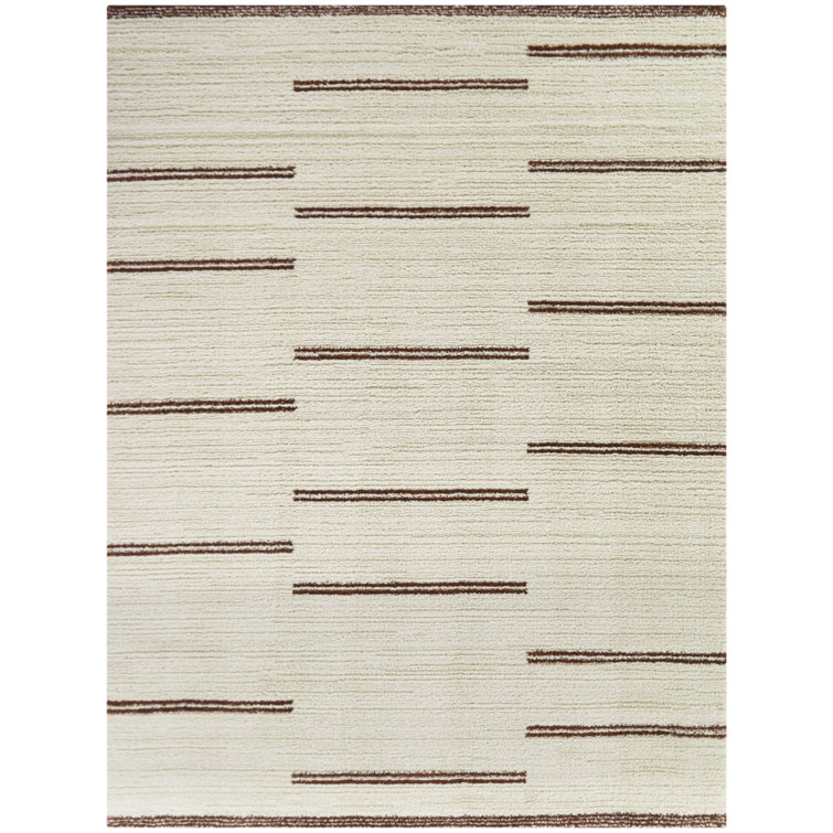 Rectangle Coterie Striped Machine Woven Polyester/Polypropylene Area Rug in Brown/Beige