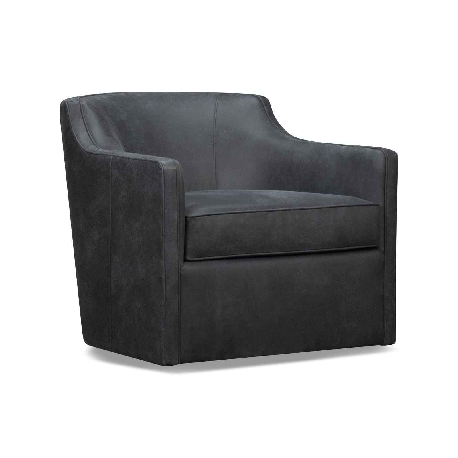 Marietta Genuine Leather Swivel Armchair, Cordoba Noir Top Grain Leather