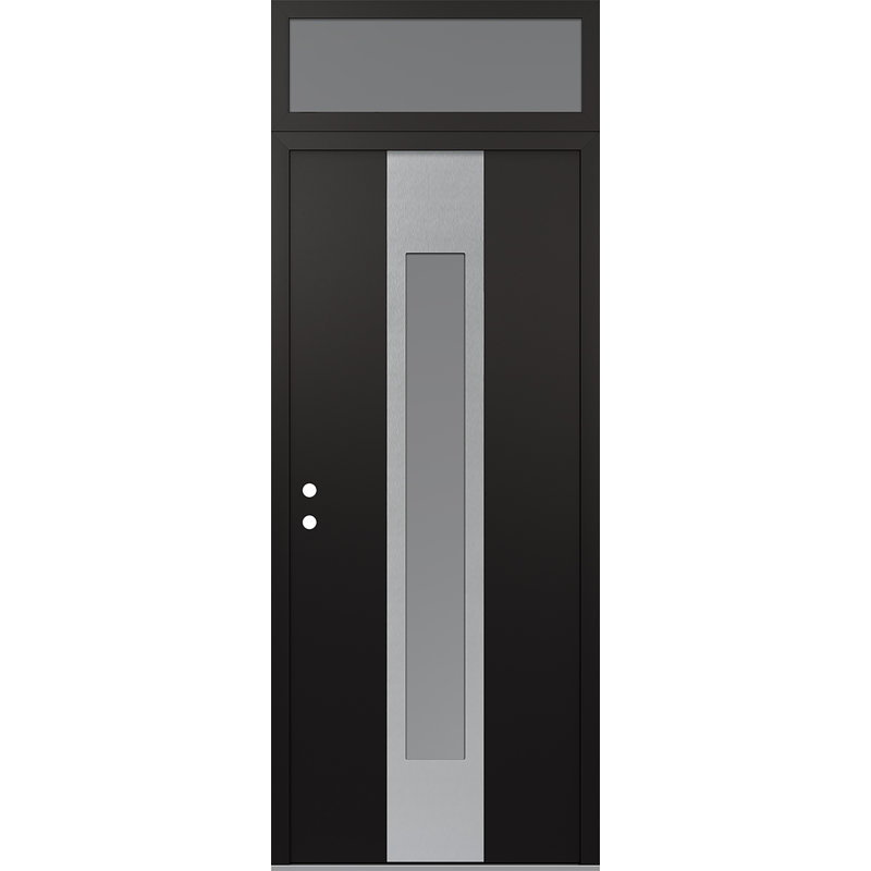 Porte d'entrée pré-suspendue en acier argenté avec panneau arrière droit Diamond Diamond, Noir / blanc, Gelé