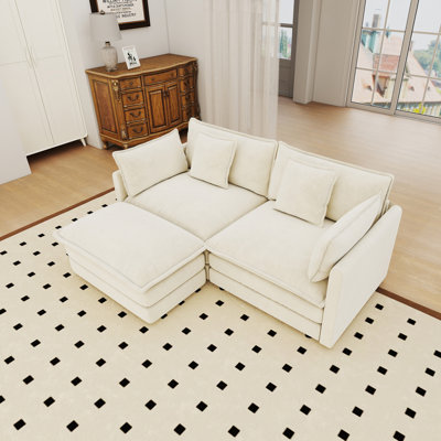 The Chenille Double Comfortable Upholstered Sofa, L-shaped With Footrest Combination Sofa, Is An Ideal Choice For Living Rooms, Bedrooms And Apartments