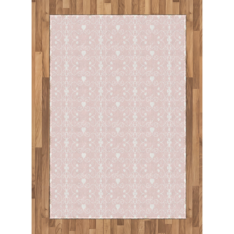 Tapis décoratif rose et blanc à haute densité en fibres de polyester, Rectangle— 4 pi x 5 pi 8 po