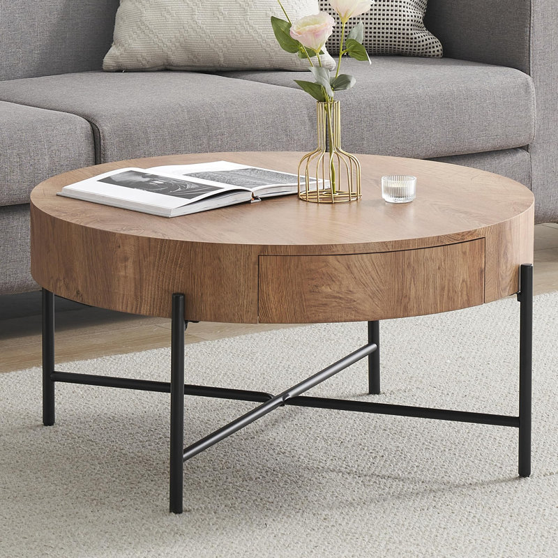 Table basse ronde avec tiroirs Table basse de style campagnard avec rangement