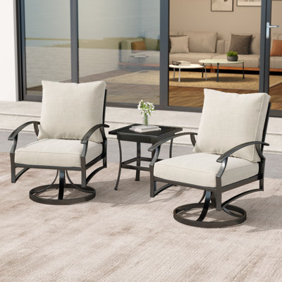 Nickita 3 Pieces Set Metal Outdoor Patio Furniture Swivel Chairs Set with Cushions