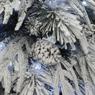 6Ft Pre-Lit Snowy Branches Artificial Christmas Tree with Pinecones & Stand