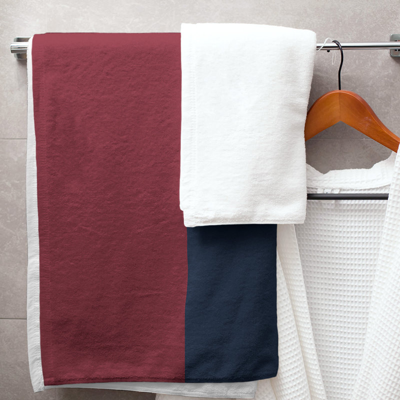 Cotton Blend Lightweight Bath Towel, Red/Midnight Blue/White