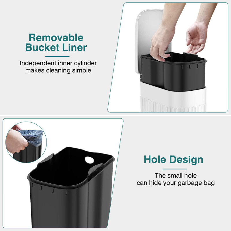 White Stainless Steel Slim Rectangular Pedal Trash Can for Kids
