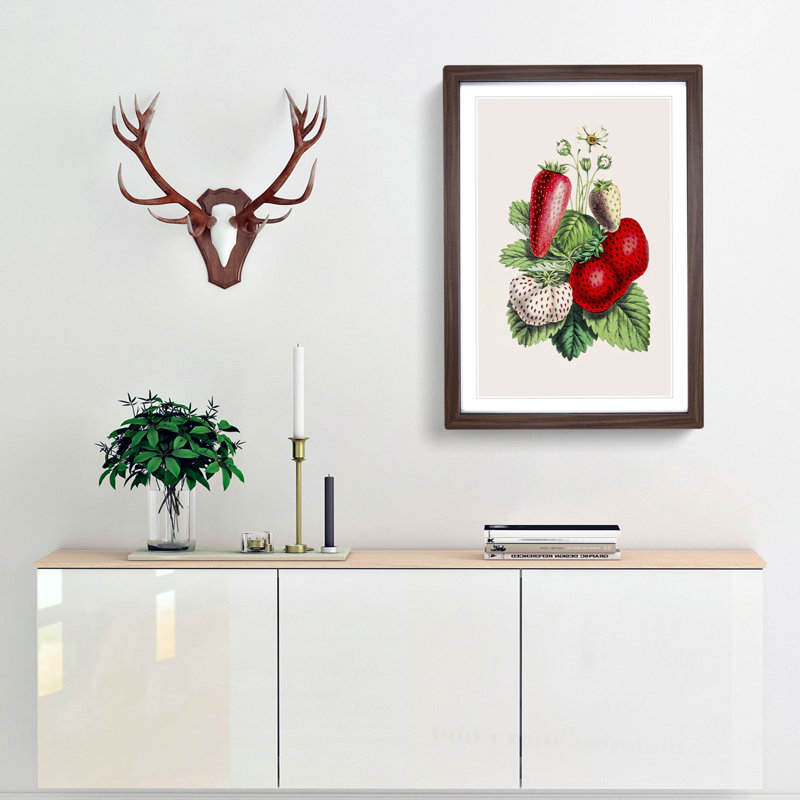 Wild Strawberry Illustration - Framed Print, 48cm H x 36cm W x 2cm D, Walnut Framed
