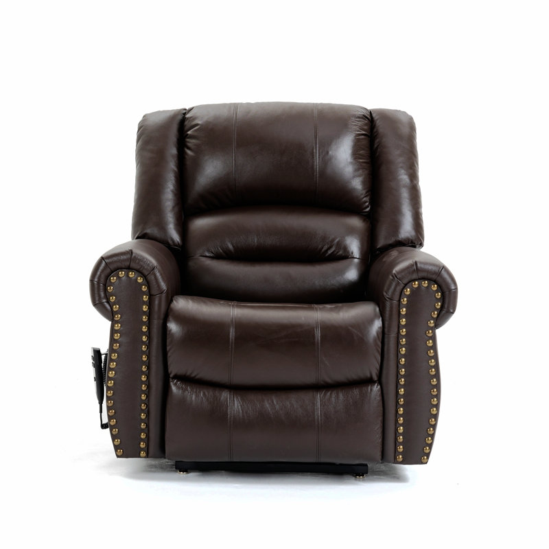 Fauteuil capitonné large de 40,15 po Kapka, Cuir véritable brun