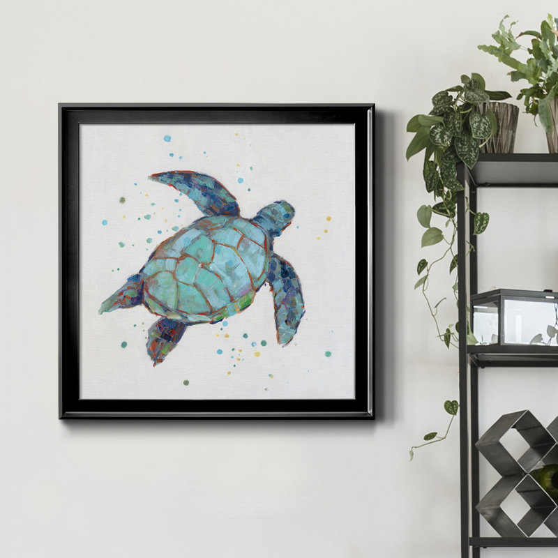 Bulle bleue tortueuse I - peinture sur toile encadrée, Cadre noir, H 34,5 po x l 34,5 po x P 1,5 po