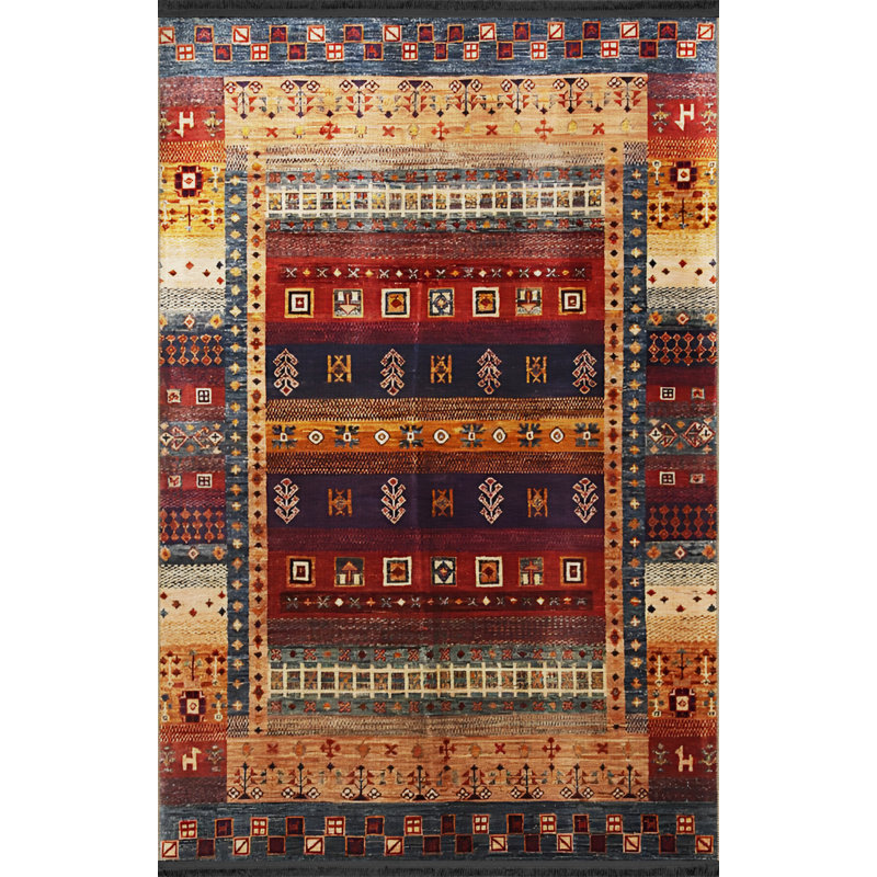 Tapis orange / bourgogne en polypropylène tissé à la machine Konke, Tapis de couloir 3 pi 3 po x 9 pi 10 po