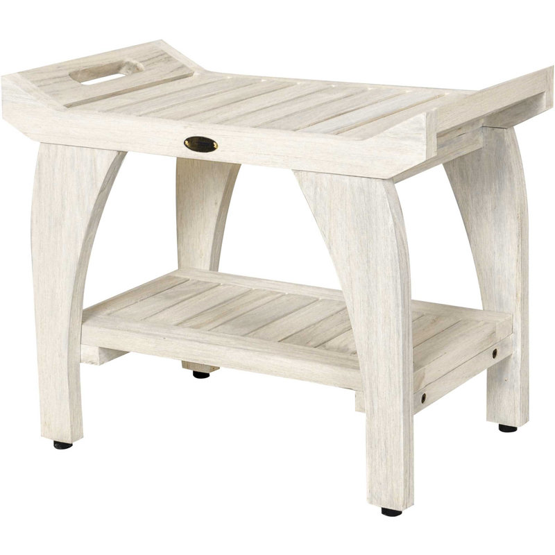 Teak Rectangular Shower Outdoor Bench With Handles, 20" H x 24" W x 14" D, Brown