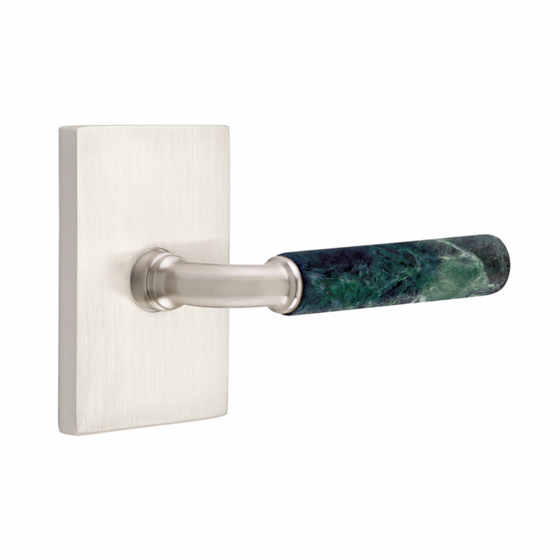 Select Round Privacy (Bed & Bath) Door Lever with Rectangle Rosette, Satin Nickel
