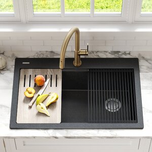 33 in. KRAUS Bellucci Workstation Drop-In Granite Composite Single Bowl Kitchen Sink with Accessories