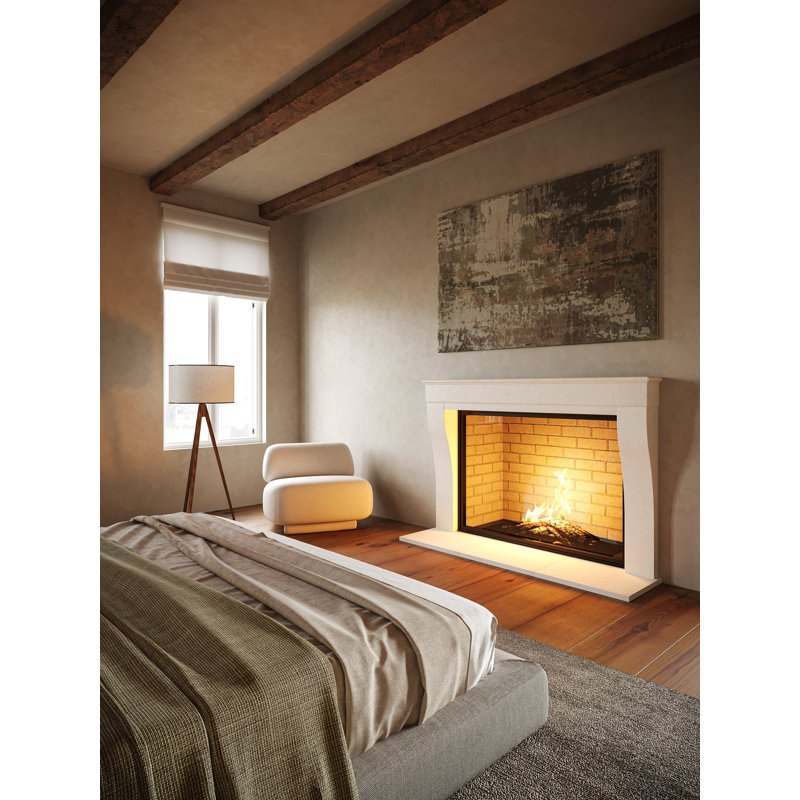 Petite French Cast Stone Fireplace Surround with Standard Hearth, Natural, 7.75" x 62" x 47"