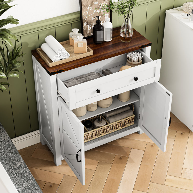 Unité de rangement de couloir - construction avec comptoir en noyer et armoire de salle de bain spacieuse à tiroirs, tablette réglable et 1 finition laquée blanche
