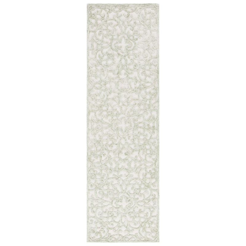 Tapis ivoire / vert Trella Trace 103, Tapis de couloir 2 pi 3 po x 8 pi