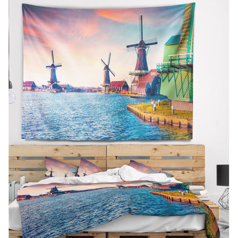 Tapisserie «Landscape Zaandam Mills on Water», H 32 po x l 39 po