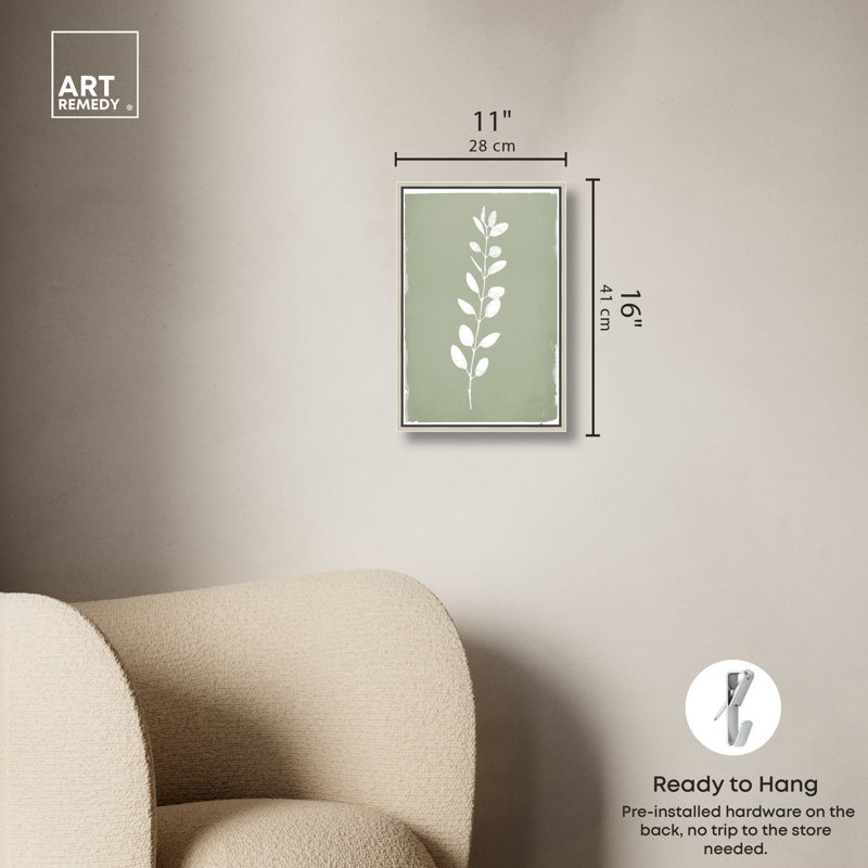 Linen Leaf Screen II Green and White Botanical Canvas Art, 25" x 17"