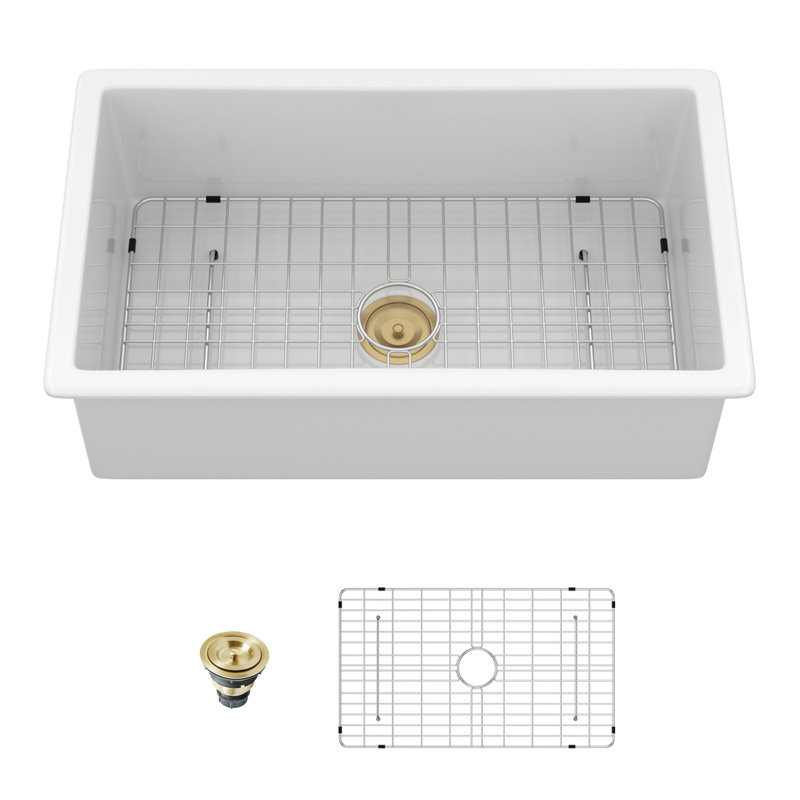 Durable Fireclay Kitchen Sink, Classic White Ceramic, Timeless Design For Spacious Kitchens
