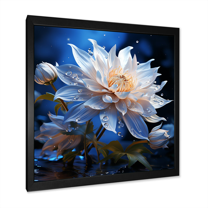 Harmonie de bleuet cristal sur toile, Cadre simple noir, H 16 po x l 16 po x P 1 po