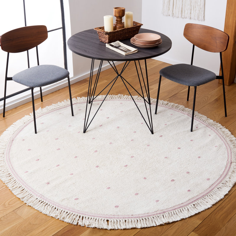 Kawamoto Hand Woven Cotton Machine Washable Polka Dots Rug, Round 6'