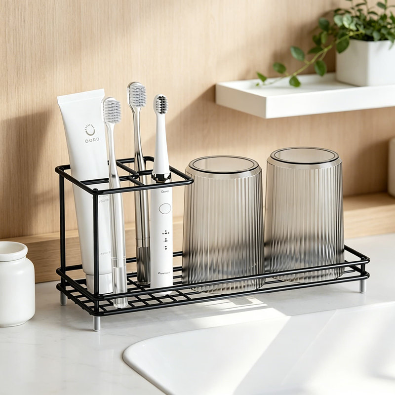 Porte-brosse à dents pour comptoir de salle de bain, brosse à dents électrique en acier au carbone et organisateur de dentifrice avec plusieurs compartiments, accessoire de salle de bain pour douche et lavabo