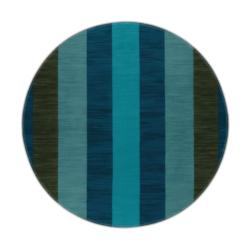 Checkered Blue Indoor and Outdoor Area Rug, Round 5'