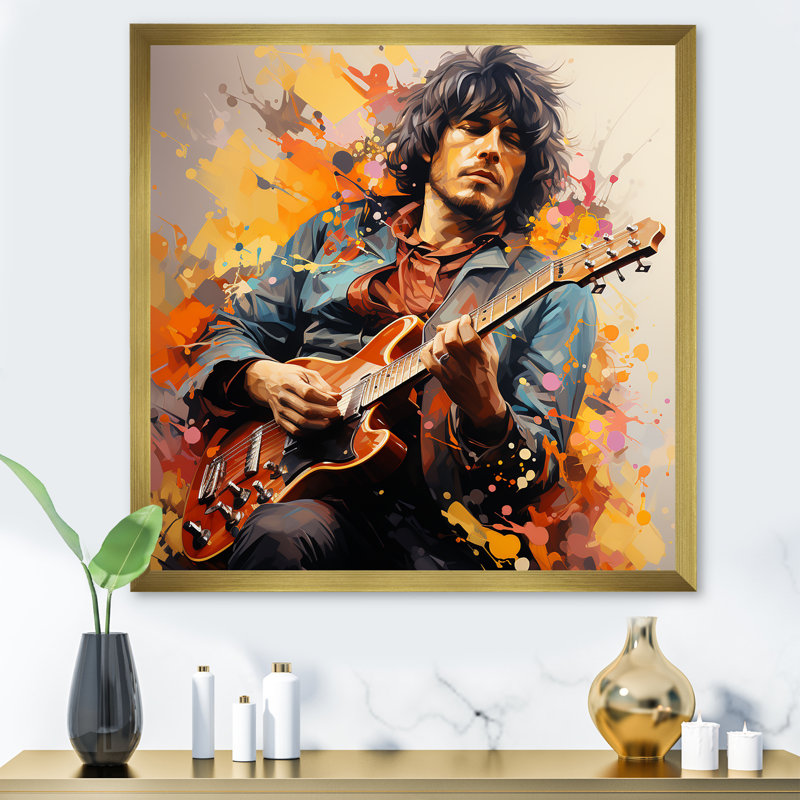 Rockstar Portrait 3 - musique, art mural, Cadre doré simple, H 16 po x l 16 po x P 1 po