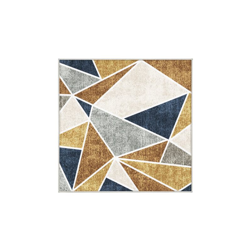 Tapis bleu / brun / beige en polyester tissé à la main Marayna, Carré 8 pi