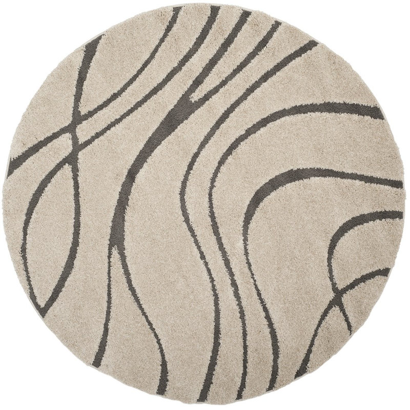 Ashal Abstract Cream/Gray Area Rug, Round 5'