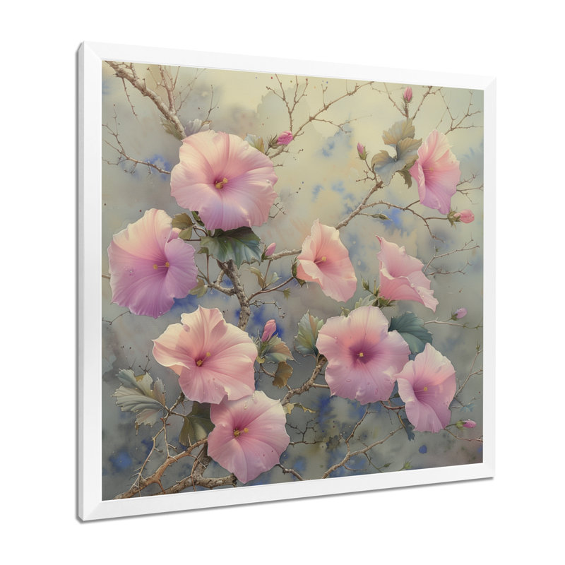 Décoration murale rose, vert et délicat - Morning Glory, Cadre photo noir, H 16 po x l 16 po