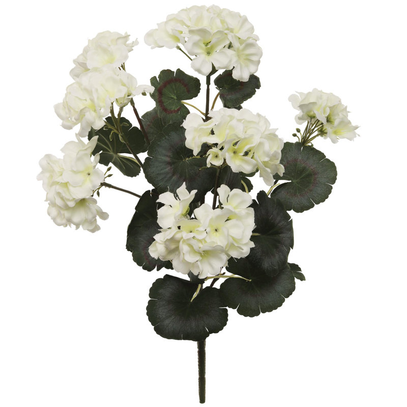 Paquet de 8 buissons de géranium blanc éclatant de 18 po | Fleurs artificielles Real Touch - Décoration de jardin intérieure et extérieure durable