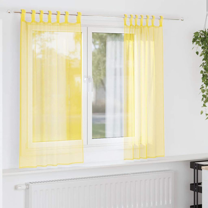 Vidaxl Voile Curtains With Loops 2 Pcs 140 Cm, Yellow, 140cm Width x 140cm Drop