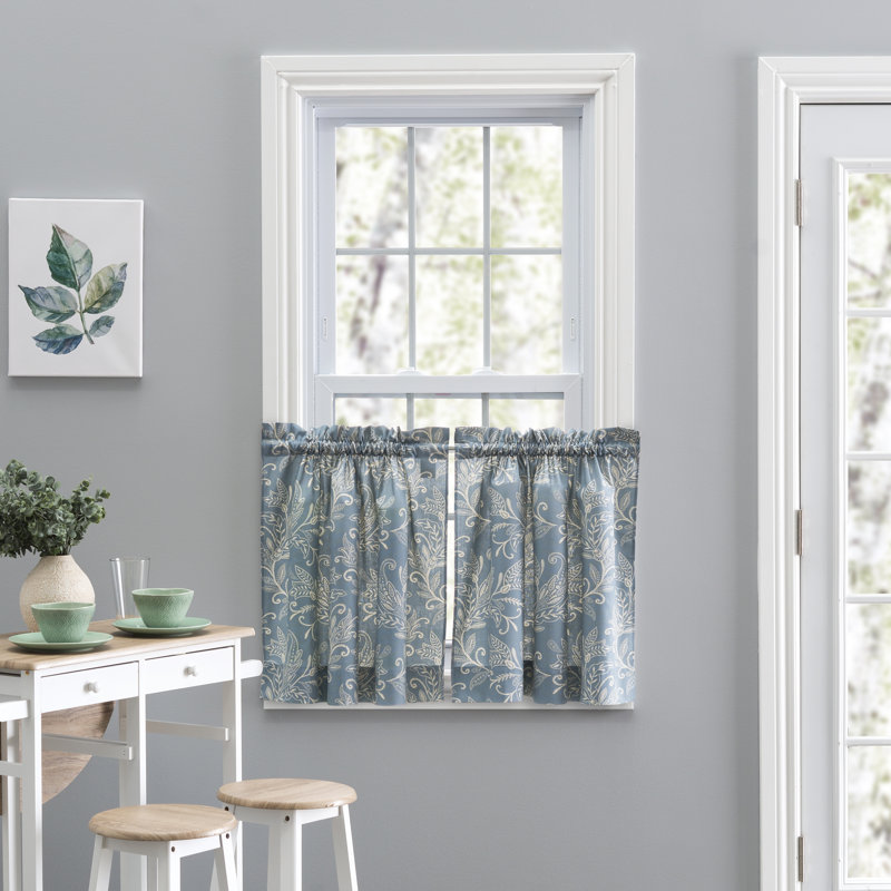 Sanita Floral Tailored Cafe Curtain, Blue, 56" W x 36" L
