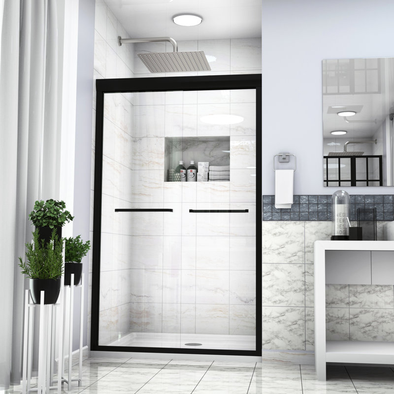 48" X 76" Matte Black Shower Door - Stylish Double Sliding Enclosure With Tempered Glass And Wall Profiles Adjustability In Black, Luxury Adjustable Function Options