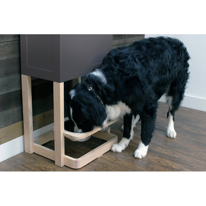 Gray Elevated Pet Feeding Station with Storage and Hooks