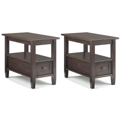 Warm Shaker 14 Inch Solid Wood Transitional Narrow End Table In Tobacco Brown (Set Of 2)