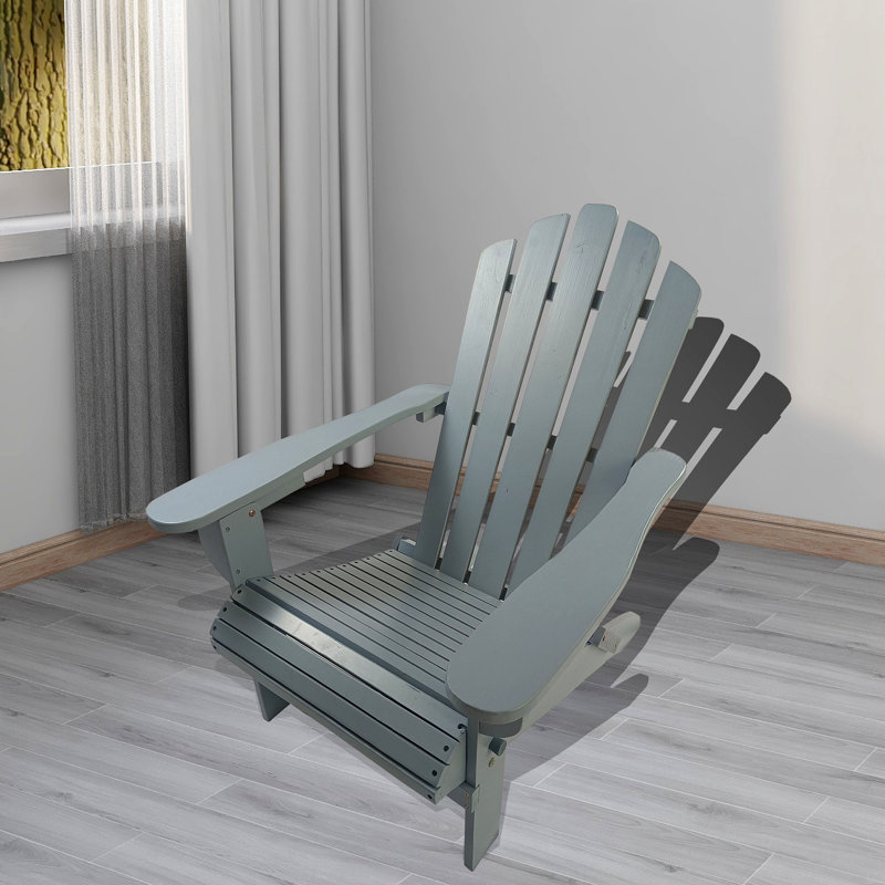 Reclining Wooden Outdoor Rocking Adirondack Chair, Patio Accent Chair, Dark Gray