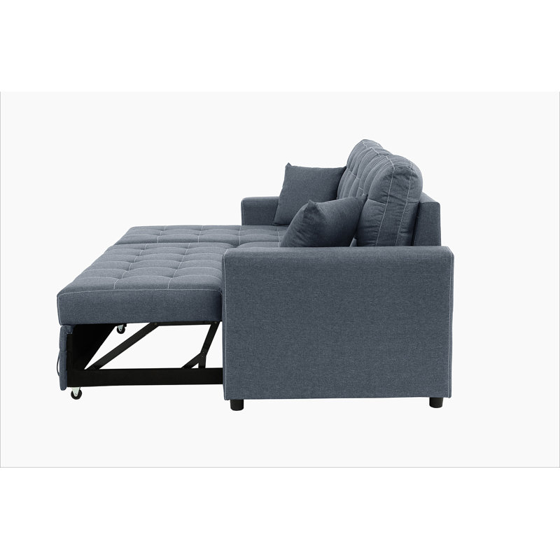 Canapé-lit large et réversible, Mélange de polyester bleu-gris