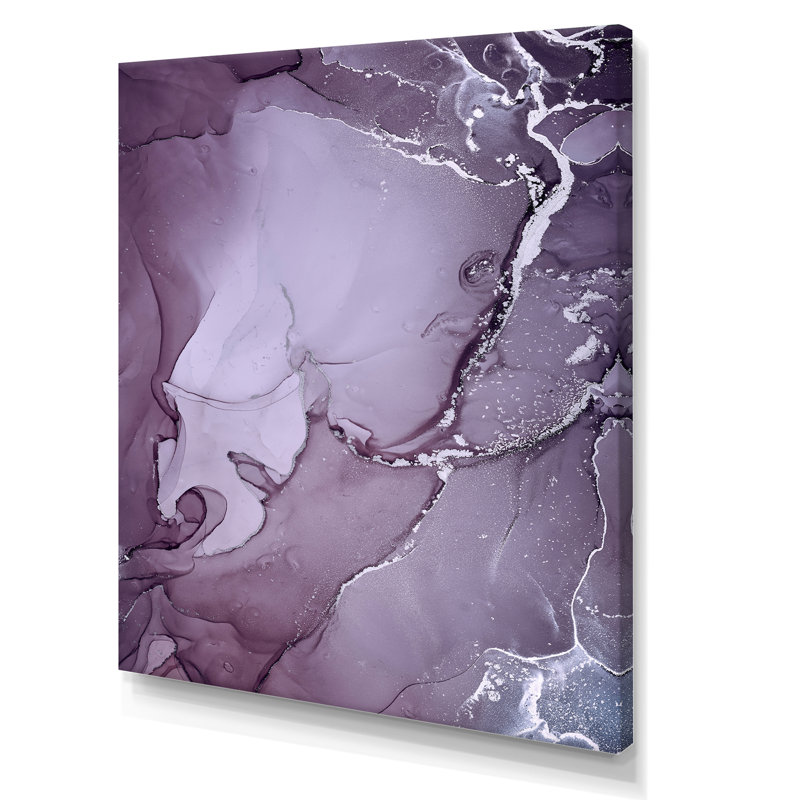 Encre de marbre mauve et grise mauve - peinture sur toile, H 32 po x l 24 po x P 1 po, Toile tendue