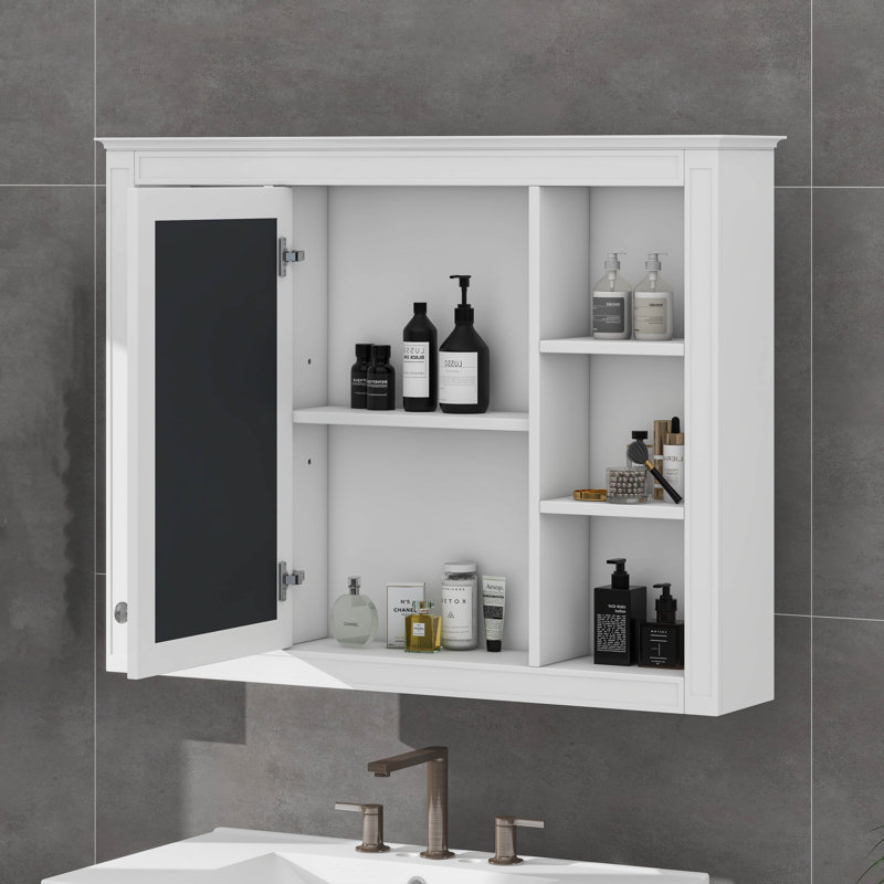 Armoire à pharmacie murale avec miroir et 6 tablettes ouvertes, Blanc