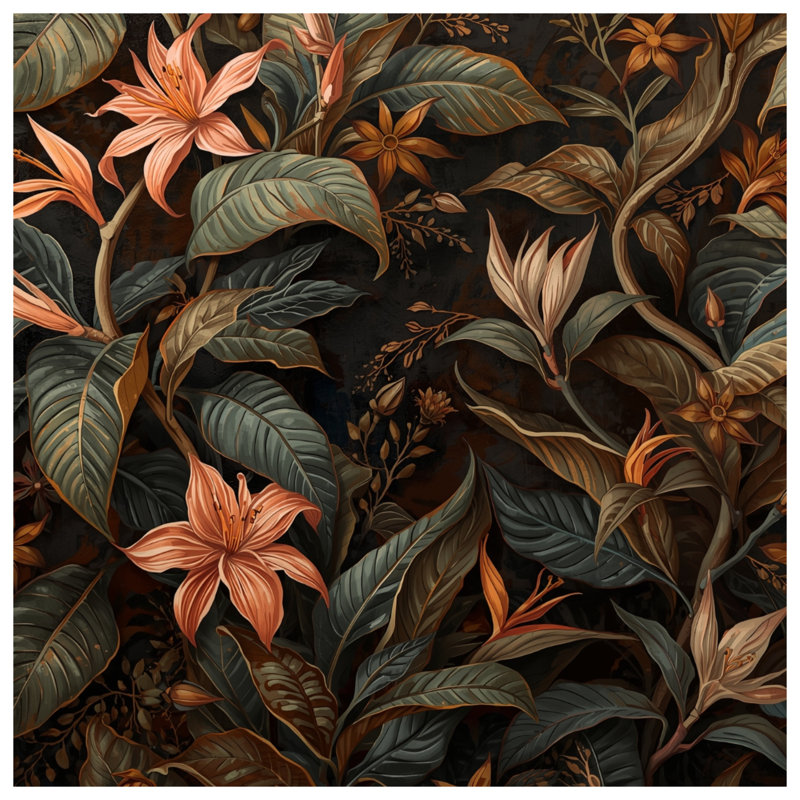Tapisserie murale «Tropical Floral Foliage» - Décoration murale botanique, H 50 po x l 60 po avec 4 œillets