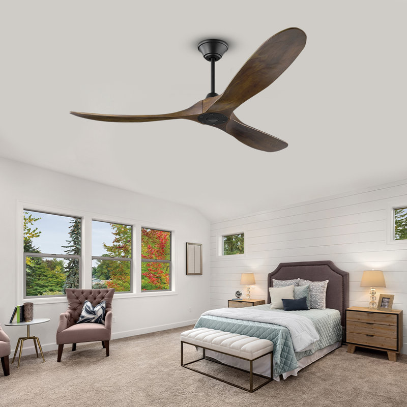 Ventilateur de plafond réversible à moteur à courant continu avec pales en bois massif de qualité supérieure et contrôle intelligent basé sur l'application, convenant aux chambres à coucher, aux salons et aux patios couverts