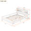 Lit plateforme double en bois avec éclairage à DEL intégré, tête de lit avec rangement et garde-corps, blanc