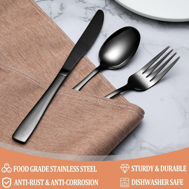 Ensemble de 20 couverts, couverts en acier inoxydable de qualité alimentaire pour 4 personnes, couverts carrés, vaisselle polie miroir, ensemble d'ustensiles pour la cuisine, ensemble de cuillères à fourchette et couteau, va au lave-vaisselle