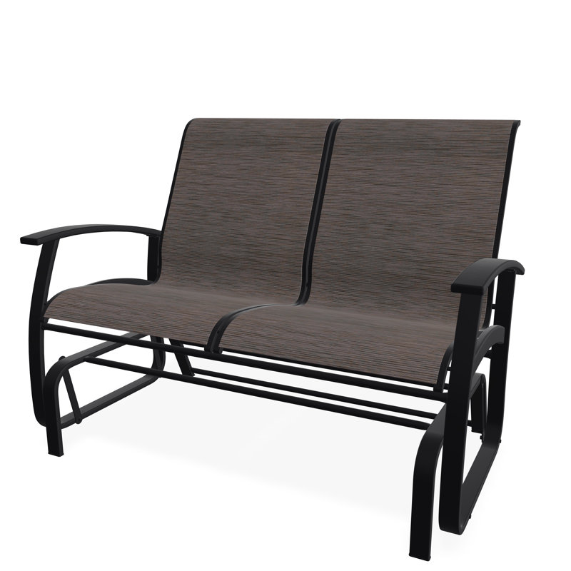 Belle Isle Sling Aluminum Frame 2-Seat Glider with Marine Grade Polymer Arm Accent, Black, James