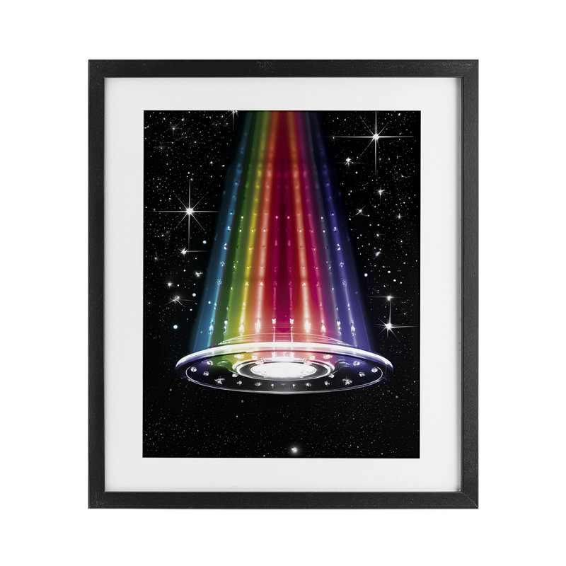 Rainbow Galaxy UFO, impression sous verre encadrée, design par Sasha, Cadre noir minuit, H 21 po x l 17 po